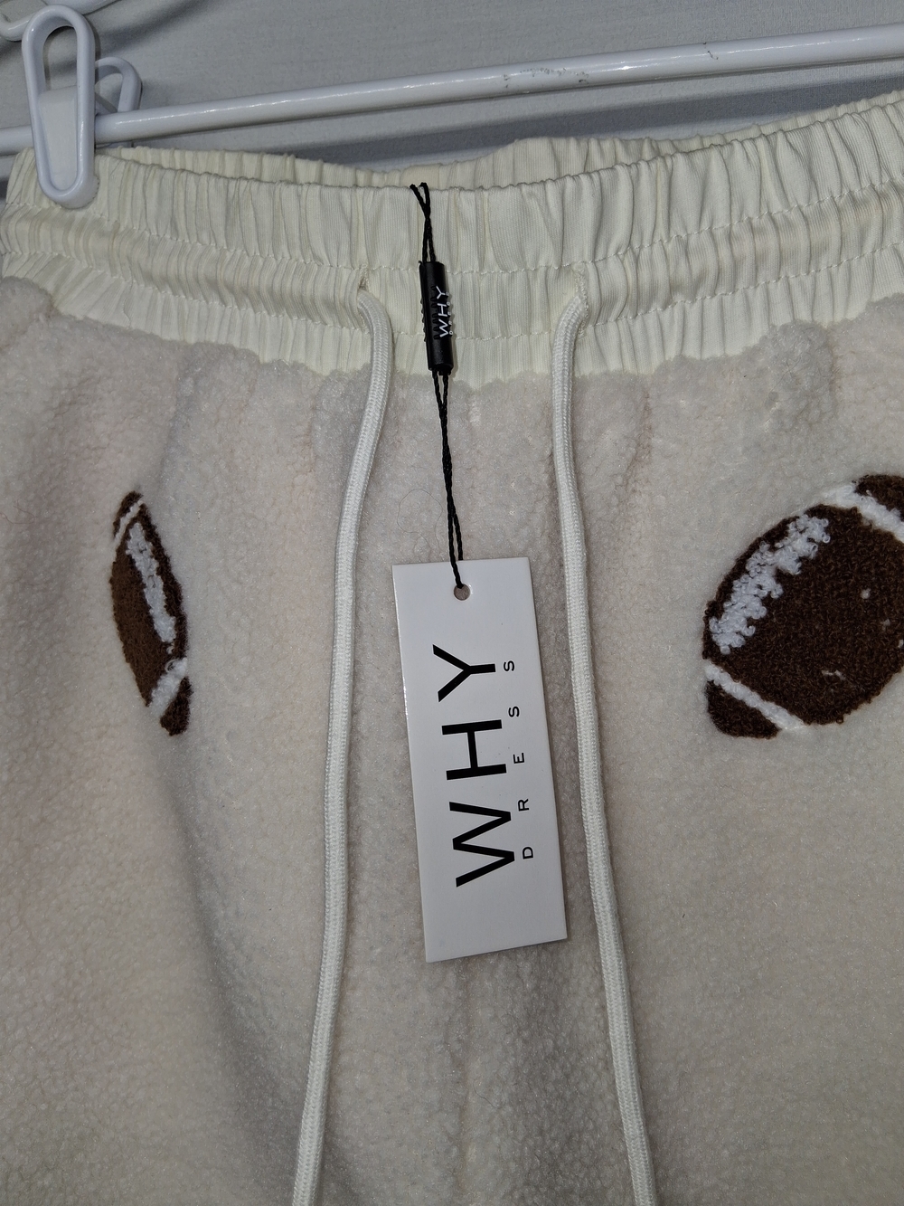 Why Dress Cream Sherpa Football Print Women's Shorts - Picture 8 of 14